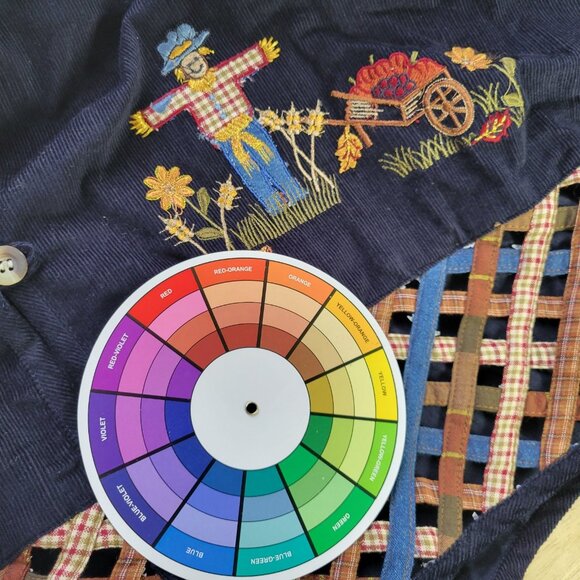 Victoria Jones Womens Vest 3X Plus Blue Embroidered Scarecrow Birdhouse BLU56E - Picture 9 of 9